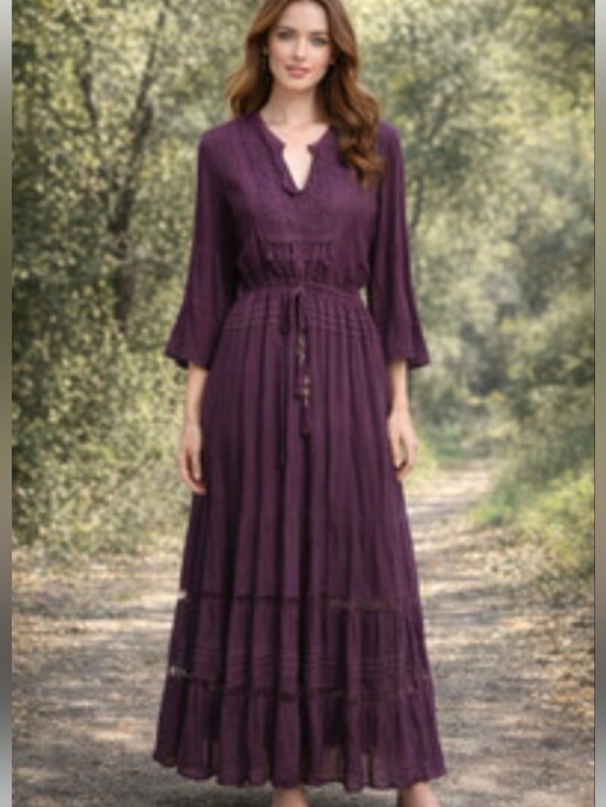 Reba Dresses & Skirts - Reba Moonlight bliss deep Plum Maxi Dress with Smocked Waist and Tie